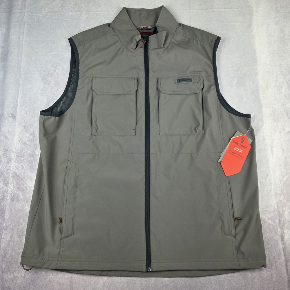 Free Country Jacket Vest Men's XL‎ Dark Stone Gray Polyester Work  Full Zip New